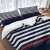 4 Pieces Nautical Duvet Cover Queen Bedding Sets Marine Theme Red Anchor for Bedroom Decor,Ultra Soft Luxury Comforter Cover Set with Bed Sheet and Pillow Shams Dark Navy Blue and White Stripes view 4