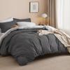 Bedsure Duvet Cover Twin Size - Reversible Plaid Duvet Cover Set with Zipper Closure, 2 Pieces Dark Grey Bedding Set with 8 Corner Ties and 1 Pillow Sham 20"x26" view 2