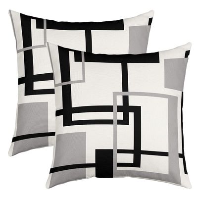 Modern Geometric Pillow Cover for Home Bed Set of 2 Black White Geometric Stripes Decor Cushion Cover Abstract Simple Style Cushion Case for Party Housewarming Office RV,18"X18"