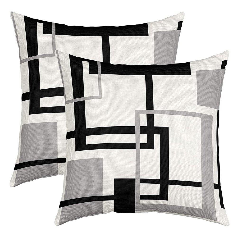 Modern Geometric Pillow Cover for Home Bed Set of 2 Black White Geometric Stripes Decor Cushion Cover Abstract Simple Style Cushion Case for Party Housewarming Office RV,18"X18"
