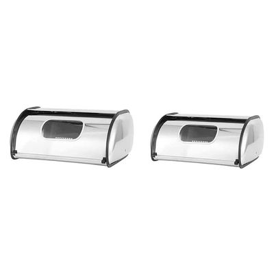 LIOONS Large Capacity Bread Box Stainless Steel Bread Bin With Transparent Window And Roll Cover Bread Holder Portable Storage