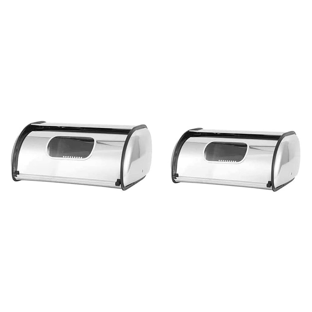 LIOONS Large Capacity Bread Box Stainless Steel Bread Bin With Transparent Window And Roll Cover Bread Holder Portable Storage