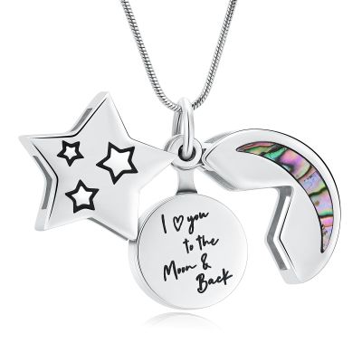 BAOWIQI Star/Moon Cremation Jewelry For Ashes Cremation Urn Pendant Ashes Memorial Necklace for Man/Women (Steel)