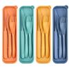DISSKNIC 4 Sets Reusable Utensils Set with Case,Travel Utensils Cutlery Set Spoons and Forks Set, Reusable Plastic Utensils for Lunch Box Accessories for Adults, Portable Lunch Utensils Set for Daily view 1
