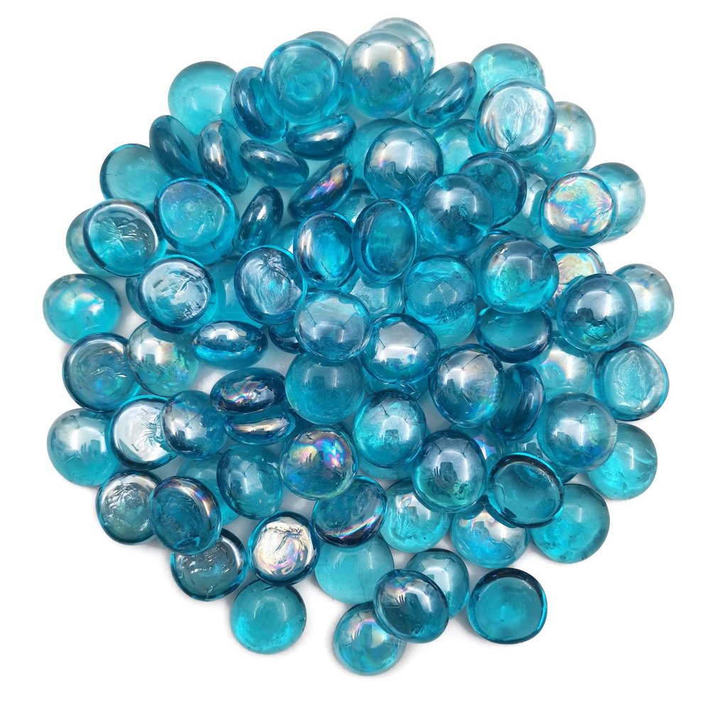 YGFRSTO Flat Glass Marbles 1 Pound Vase Filler Fire Pit Glass Pebbles for Indoor Plants, Aquarium Fish Tank Decorations, Home Decor, Fire Pit, Landscaping, Arts Crafts (Ocean Blue)