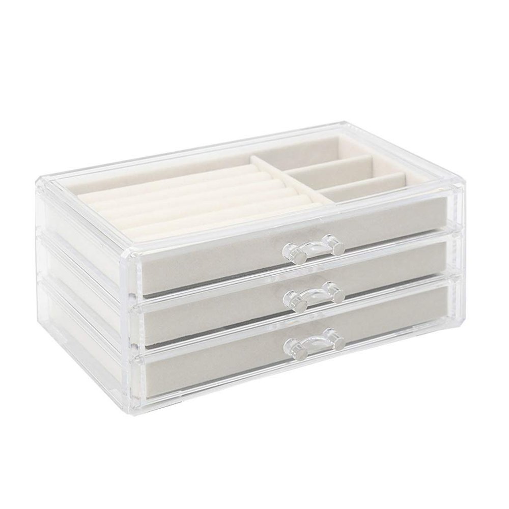EKAYG Transparent Acrylic Storage Box, Simple Style Drawer-Style Jewelry Storage, Necklace, Earrings and Ring Organizer