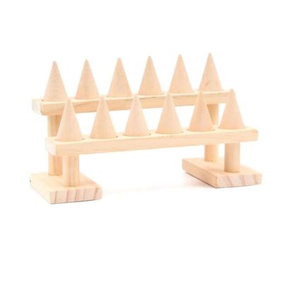 EKAYG Six Solid Wood Cone Ring Display Stand Home Accessories Shelf Pendulum Ring Display Jewelry Rack Ring Holder (A 21.5 x 9 x 12cm)