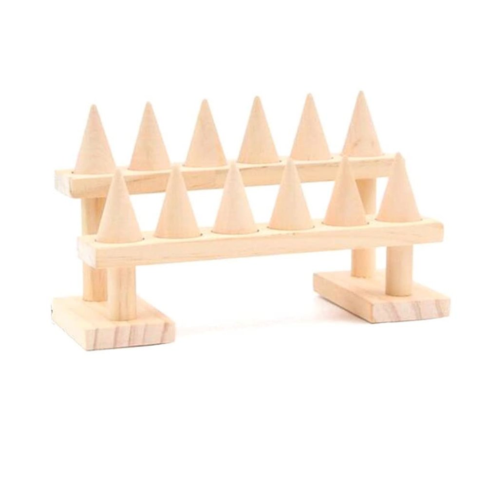 EKAYG Six Solid Wood Cone Ring Display Stand Home Accessories Shelf Pendulum Ring Display Jewelry Rack Ring Holder (A 21.5 x 9 x 12cm)
