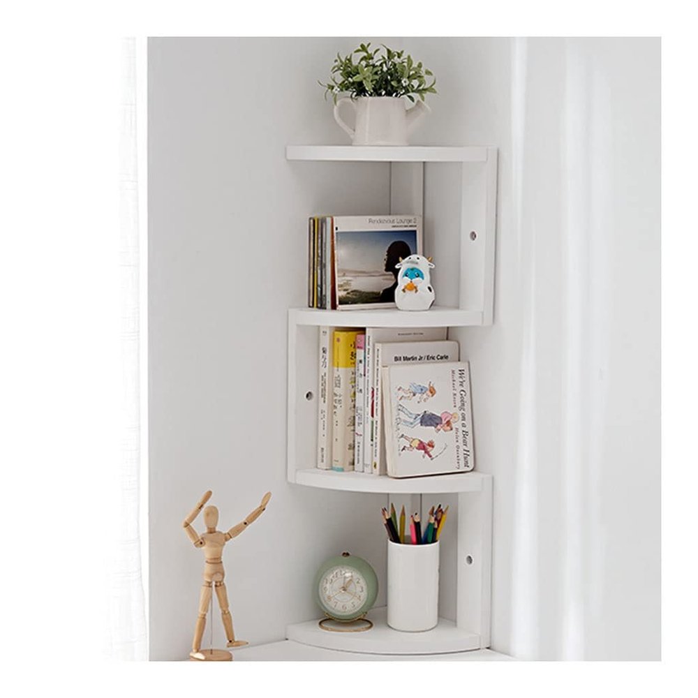 Corner Floating Shelves White Solid Wood Corner Shelf, Wall Tripod/Flower Shelf Storage Shelf Display Shelf, Large Capacity and Easy Installation
