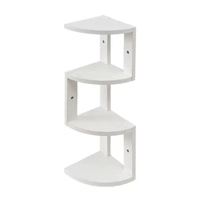 Corner Floating Shelves White Four-Layer Solid Wood Corner Shelf, Desktop Bookcase/Triangle Storage Rack/Flower Rack, Easy to Assemble