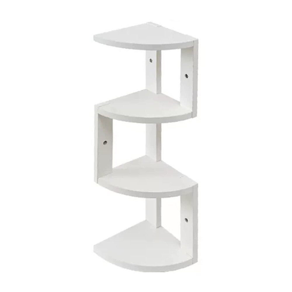 Corner Floating Shelves White Four-Layer Solid Wood Corner Shelf, Desktop Bookcase/Triangle Storage Rack/Flower Rack, Easy to Assemble