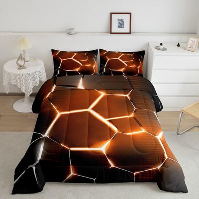 Feelyou Honeycomb Comforter Set Hexagonal Comforter for Kids Boys Girls Teens Geometrical Ombre Orange Bedding Set Beehive Modern Cool Design Geometric Duvet Set Queen Size Boys