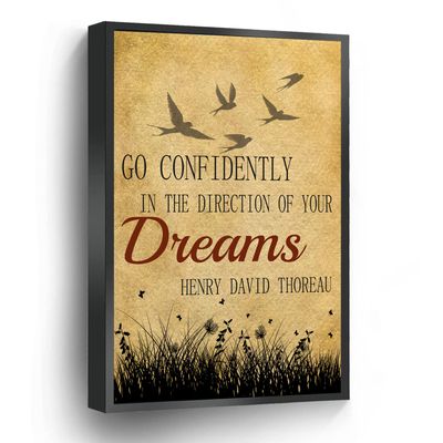Henry David Thoreau Inspirational Quote Canvas Print Go Confidently Vintage Literary Wall Art Poster For Home Office School Wall Decor Framed Artwork(Metal Framed 16" X 20")