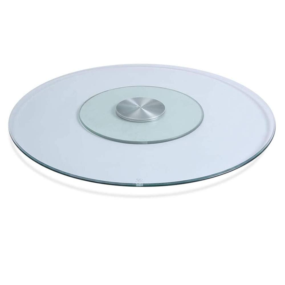 360 Rotating Serving Plate Round Table Turntable Tempered Glass Lazy Susan Large Rotating Tray for Kitchen Dining Table, Double Glass Design Transparent 60/70/80cm