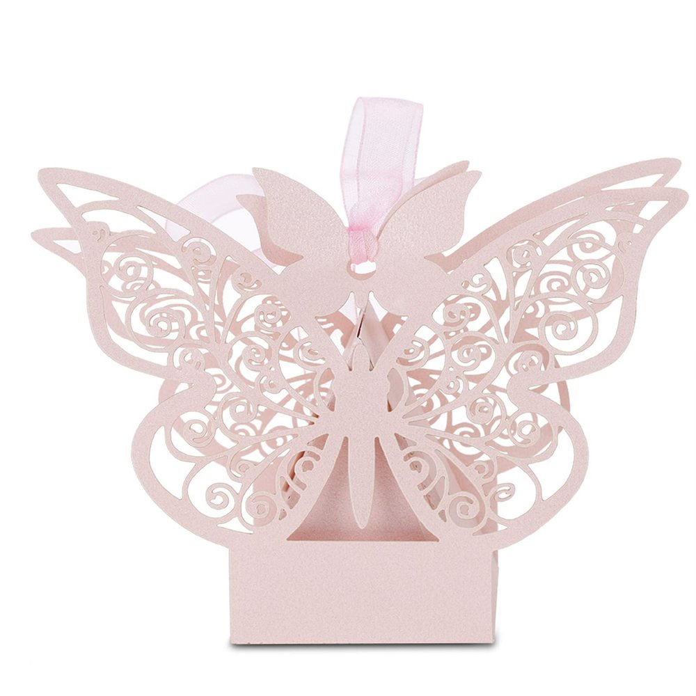 Pocreation Favor, Mariposas 100Pcs European Wedding Favor Boxes, Centro De Dulces for Chocolate Sugar Treats, Birthday Party Decoration