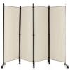 LDAILY 4 Panels Folding Room Divider, 6FT Tall Fabric Privacy Screen w/Metal Frame, Freestanding Partition Wall Divider w/Rolling Wheels for Bedroom, Dining Room, Office, Hospital (White, 4-Panel) view 1