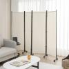 LDAILY 4 Panels Folding Room Divider, 6FT Tall Fabric Privacy Screen w/Metal Frame, Freestanding Partition Wall Divider w/Rolling Wheels for Bedroom, Dining Room, Office, Hospital (White, 4-Panel) view 2