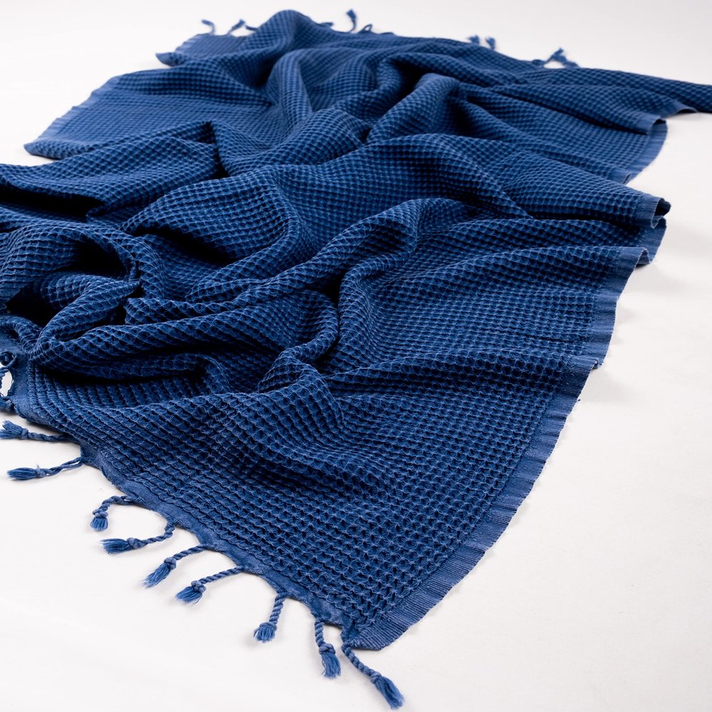 Waffle Towel for Bath Spa Sauna Beach Pool Gym-35"x67" Oversized Towel-Turkish Towel Peshtemal-Luxurious Absorbent Towel-%100 Cotton Towel - High Quality-Towel-Quick Dry (Navy Blue)