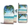 Tropical Palm Tree Hawaii Beach Printed Oven Mitt and Pot Holder Set, Washable Heat Resistant Oven Mitt for Kitchen Cooking Baking Grill view 1