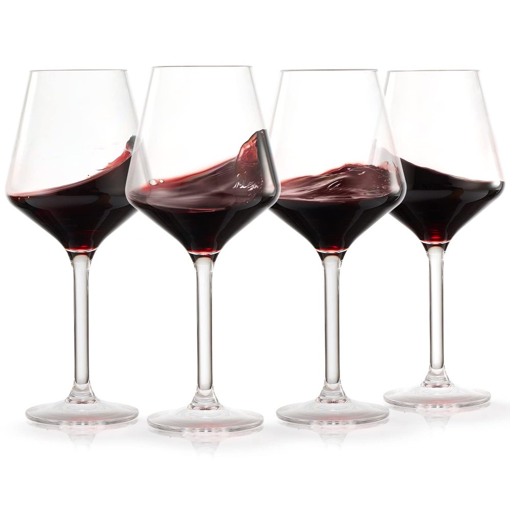 Unbreakable European Style Plastic Crystal, Stemmed Wine Glasses | Set of 4 | Acrylic Tritan Drinkware, Unbreakable Clear Color Shatterproof BPA-free, Reusable, Floating Pool & Indoor & Outdoor, 18oz