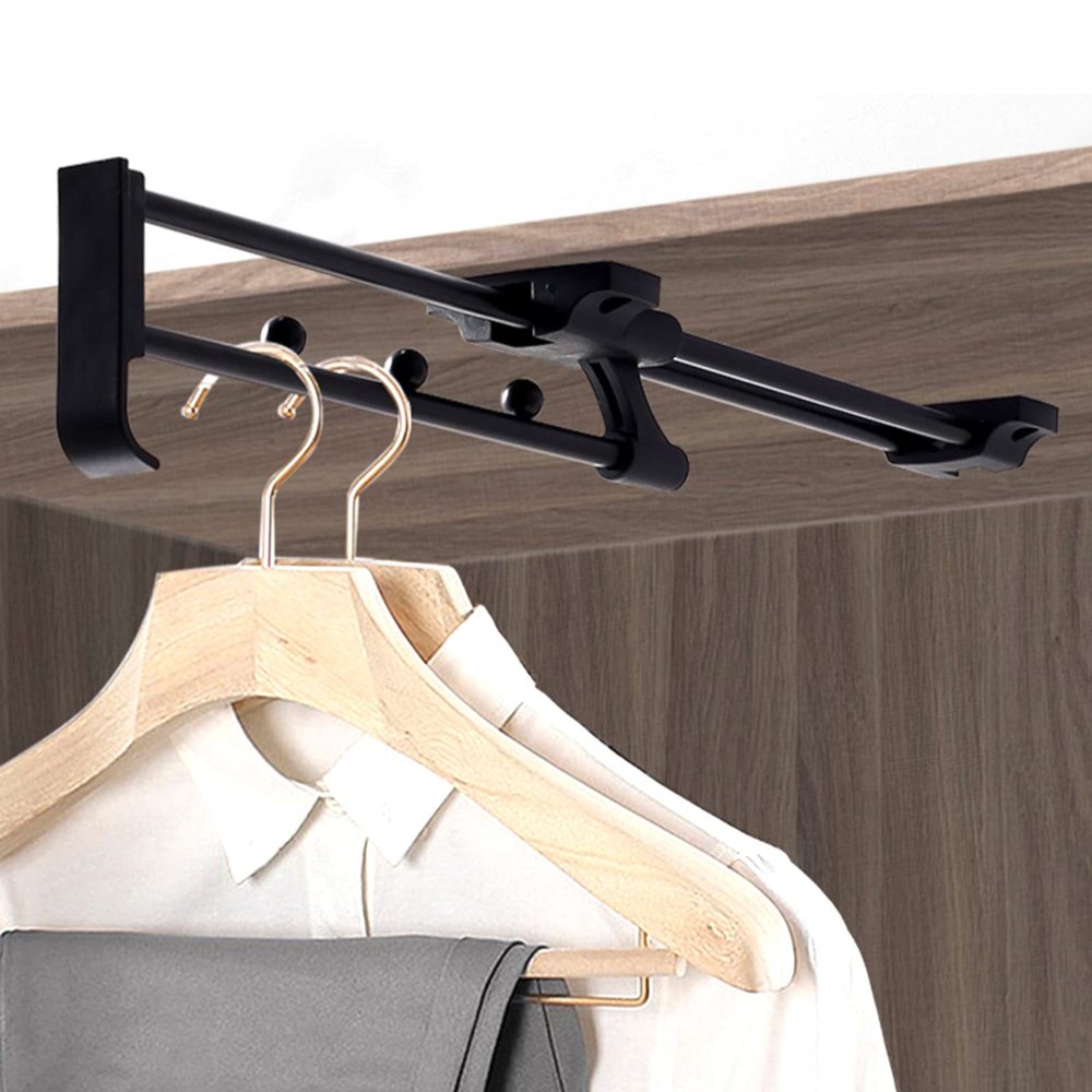 Autuwintor Retractable Closet Pull Out Rod Black Closet Rod Heavy Duty Top-mounted 18-Inche Telescopic Valet Rods for Closets Quantity-1pcs