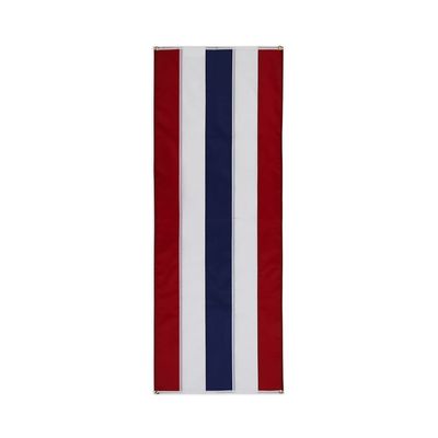 Patriotic Nylon Pull Down Banner By Old Glory Bunting. 5 Stripe Red, White and Blue fully sewn 4th of July USA Banner - 18" x 8'. Made in America
