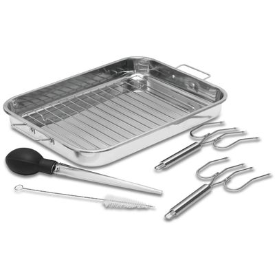 16" Stainless Steel Roaster Pan Set in Silver