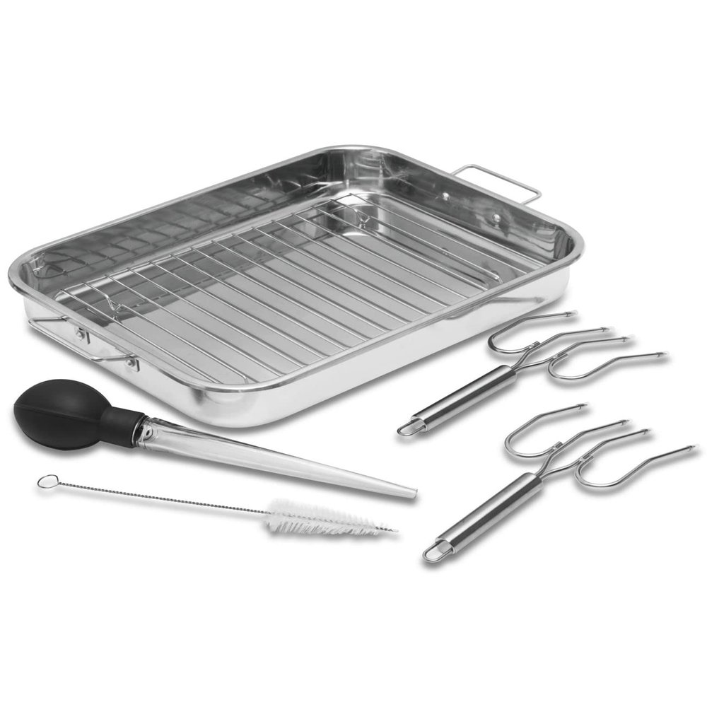 16" Stainless Steel Roaster Pan Set in Silver