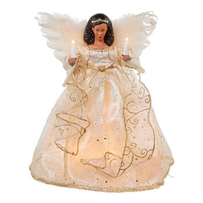 Kurt Adler 12-Inch UL 10-Light Ivory & Gold African American Angel Treetop