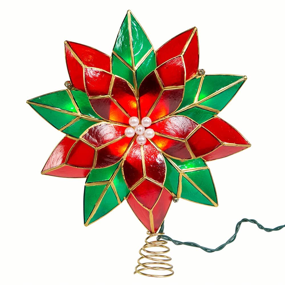 Kurt Adler 9.5-Inch UL 10-Light Red & Green Poinsettia Treetop