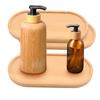 3 Pack Bamboo Trays for Bathroom Shampoo Shower Dispenser Holder Accessories Countertop Light Wood Organizer Plate Tabletop Home Decoration Oval, 6.9 x 3.5 x 0.4Inch (Only Trays) view 1