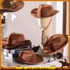 Mepase 24 Pieces Disposable Plastic Western Cowboy Hat Set Felt Wide Brimmed Cowgirl Hats for Men Women Costume Party(Brown) view 4