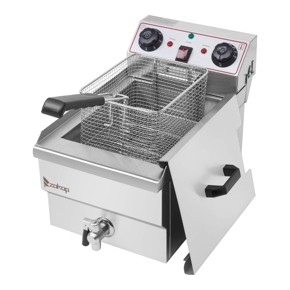 Commercial Deep Fryers 12.5QT 11.8L Electric Kitchen Frying Pot with Frying Basket Sink Faucets Timer Drain Lid Countertop Frying Machine, Adjustable Temperature, 110V 60HZ (Single Tank)