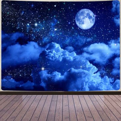 Aidatain Moon Tapestry Blue Sky Night Cloud Crescent Tapestry a Large 80" 60" Flannel Fabric Moonlight Themed Wall Art Hanging Aesthetic for Room Bedroom College Dorm GTZYAT143
