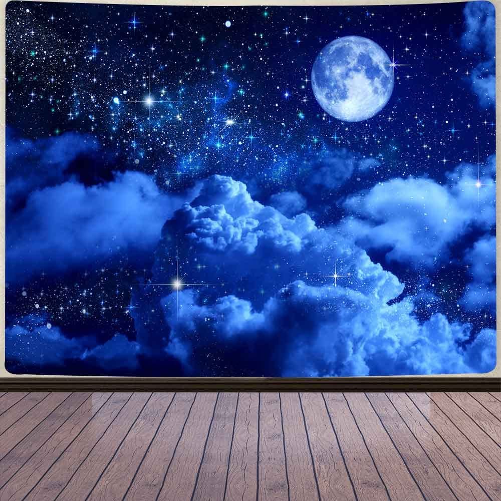 Aidatain Moon Tapestry Blue Sky Night Cloud Crescent Tapestry a Large 80" 60" Flannel Fabric Moonlight Themed Wall Art Hanging Aesthetic for Room Bedroom College Dorm GTZYAT143