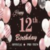 12th Birthday Decorations for Girls, Black Rose Gold 12th Birthday Backdrop Banner, Official Pre-Teen 12th Birthday Party Supplies Photography Background,12 Years Old Birthday Decorations view 1