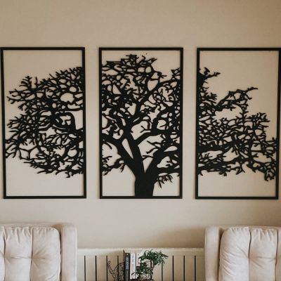 3 Piece Metal Wall Decor, Metal Wall Art, Printable Wall Art, Large Wall Art, Extra Large Wall Art, Tree of Life, Family Tree, Black Wall Decor (42.5x25.6 inches (108x65 cm))