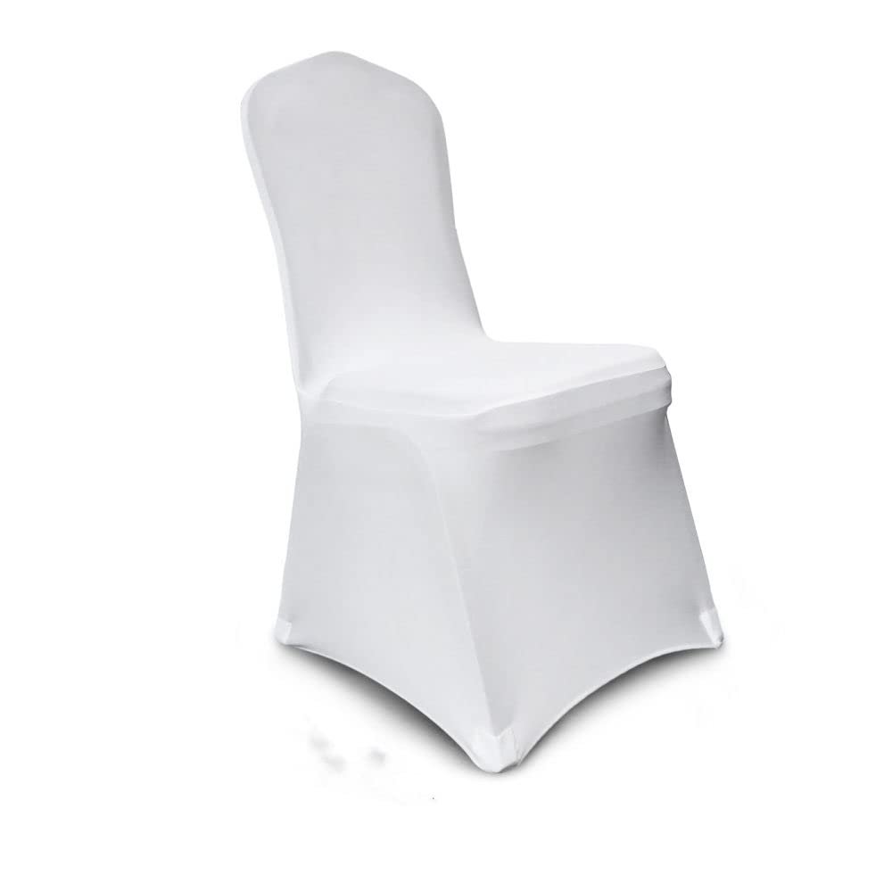 MOCOBA 50 100Pcs Wedding Chair Covers Spandex Stretch Slipcover for Restaurant Banquet Hotel Dining Party Universal Chair Cover,Flat,Front White,100PCS