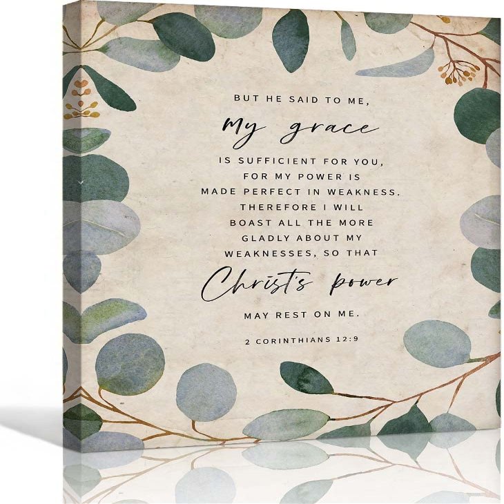 2 Corinthians 12 9 Wall Art Bible Verse Posters for Room Decor Pictures Aesthetic Modern Farmhouse Decorations Paintings for Bedroom Vertical Artwork Giclee Canvas Kitchen Prints Wall Bedroom (16x24inch(40x60cm),Unframed)