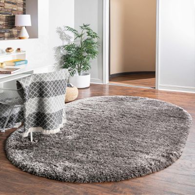 Rugs.com Marilyn Monroe Shag Collection Rug  4' x 6' Oval Slate Gray Shag Rug Perfect for Living Rooms, Large Dining Rooms, Open Floorplans