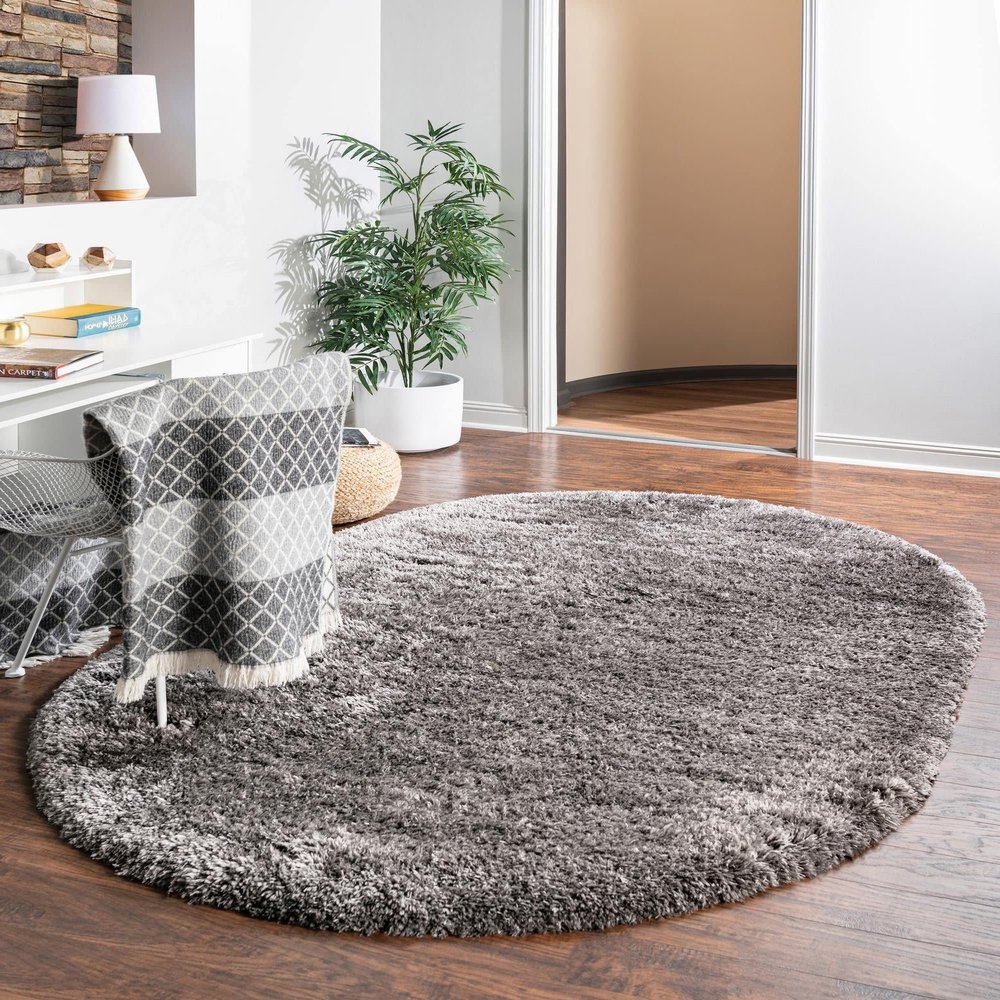 Rugs.com Marilyn Monroe Shag Collection Rug 4' x 6' Oval Slate Gray Shag Rug Perfect for Living Rooms, Large Dining Rooms, Open Floorplans