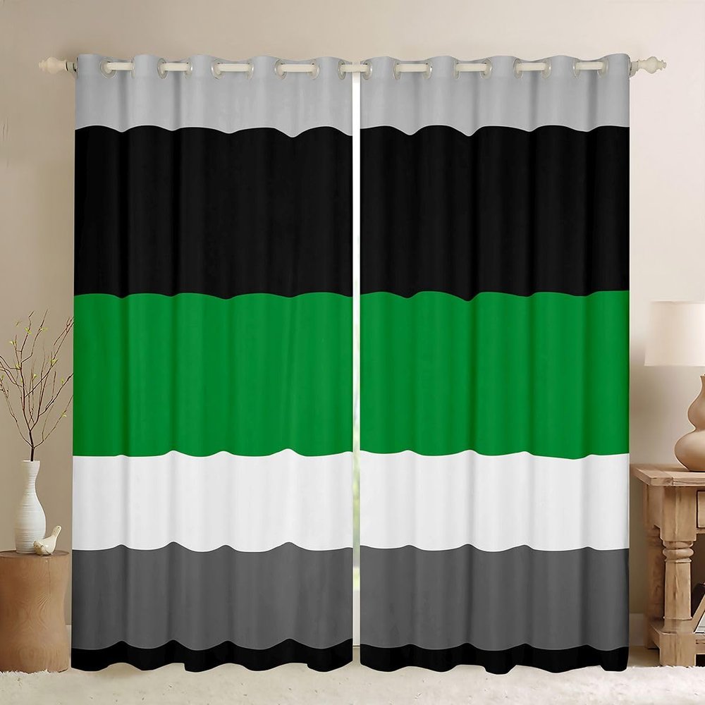 Erosebridal Green Gray Blackout Curtains 42" Wx84 L Geometric Striped Curtains & Drapes Patchwork Black White Grey Stripes Window Curtains for Bedroom Living Room,Modern Window Treatments 2 Panels