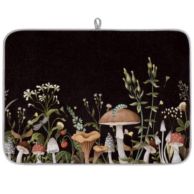 Fall Dishes Drying Mat for Kitchen Counter Microfiber Quick Drying Pad Drainer Mats (24x18inch, Mushroom Herb)