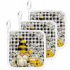 3 PCS Pot Holders for Kitchens Counter, Black White Plaid Heat Insulated Podholders Oven Hot Pads for Cooking BBQ Baking Heat Proof Mat Spring Summer Sunflower Comb Gnomes Honey Daisy Flower view 1