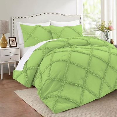 International Sheets 5 Piece Luxurious Diamond Ruffle Comforter Set Super Soft 500 GSM All Season Pintuck 1000 Thread Count, 100% Egyptian Cotton, Twin/Twin XL Size Sage Color