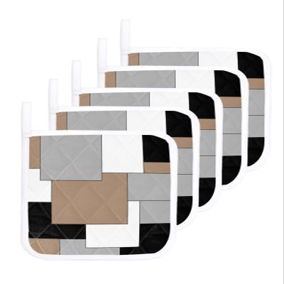 5 PCS Pot Holders for Kitchens Counter, Abstract Black Brown Heat Insulated Podholders Oven Hot Pads for Cooking BBQ Baking Heat Proof Mat Middle Century White Patchwork Color Art