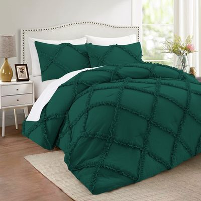 International Sheets 5 Piece Luxurious Diamond Ruffle Comforter Set Super Soft 500 GSM All Season Pintuck 1000 Thread Count, 100% Egyptian Cotton, Twin/Twin XL Size Teal Green Color