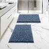 MitoVilla Blue Bathroom Rugs Set - 2 Piece 17" x 24", Non-Slip Plush Shaggy Thick Bath Carpet, Soft Absorbent Chenille Bath Rugs, Washable Shaggy Shower Bathroom Floor Mat view 1