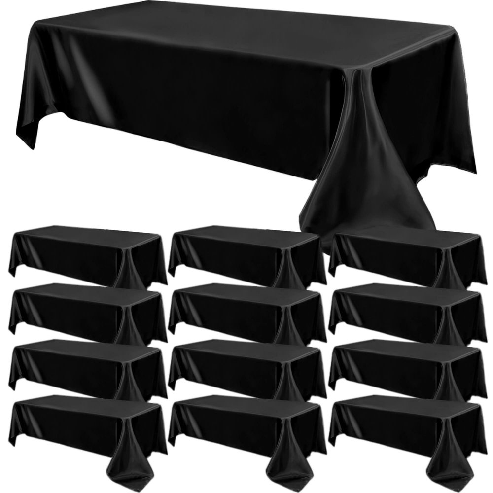 12 Pack Satin Polyester Tablecloth Black Rectangle Table Cloth Bright Silk Washable for Wedding Banquet Events Birthday Party Celebration Restaurant Anniversary Winter Table Decoration(57"x108",Black)