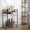 TUTOTAK Bar Cart, Serving Cart - for Home, Microwave Cart, Drink Cart, Mobile Kitchen Shelf with Wine Rack and Glass Holder, Rolling Beverage Cart, Black BC01BK031 view 1